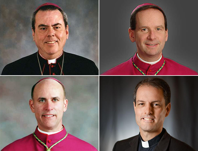 Clockwise, from upper left: Bishop Michael Sheridan, Bishop Michael Burbidge, Father Daniel Barnett and Bishop Kevin Rhoades.