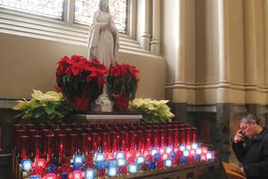HONORING MARY. Our Lady of Fatima graces the Cathedral of Sts. Peter and Paul in Providence, Rhode Island. 