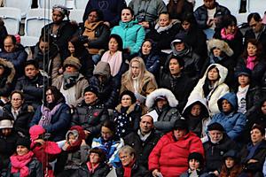 Swedish pilgrims listen as Pope Francis delivers his homily at All Saints Day Mass in Malmö stadium.