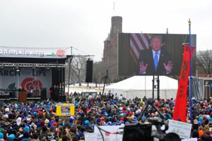 President Trump addresses the March for Life via satellite, January 18, 2019. 