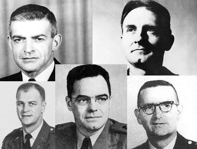 Top row: Fathers Vincent Capodanno and Emil Kapaun
Bottom row: left to right: Fathers Angelo Liteky, Joseph O’Callahan and Charles Watters