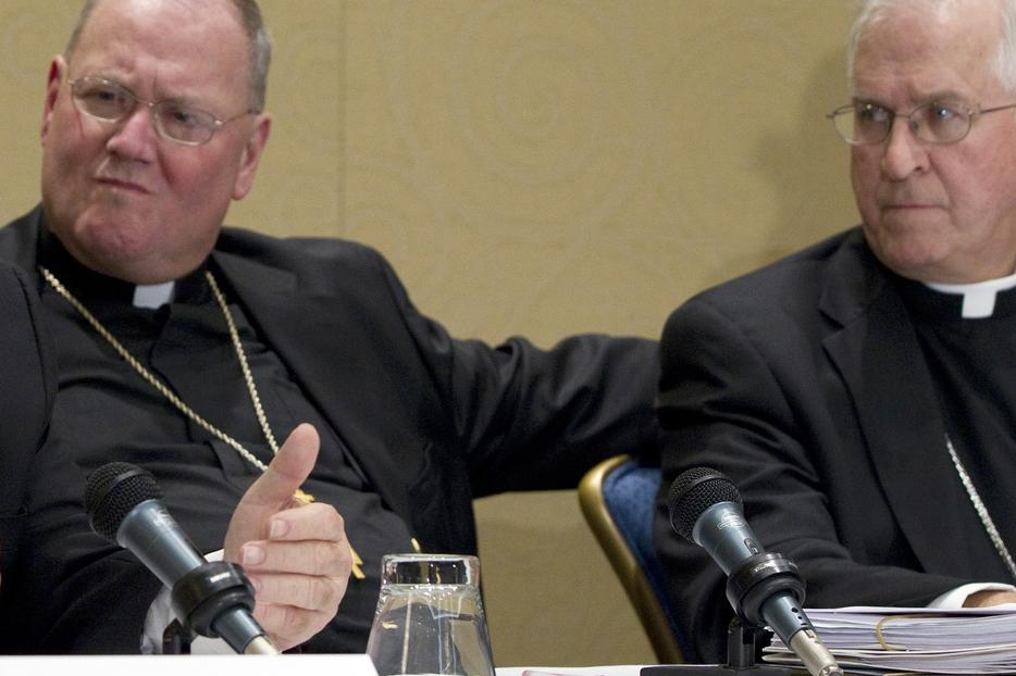 Archbishop Timothy Dolan of New York (l) and Archbishop Joseph Kurtz of Louisville, Ky., were voted the new president and vice president of the U.S. Conference of Catholic Bishops Nov. 16 at the their annual fall meeting in Baltimore.
