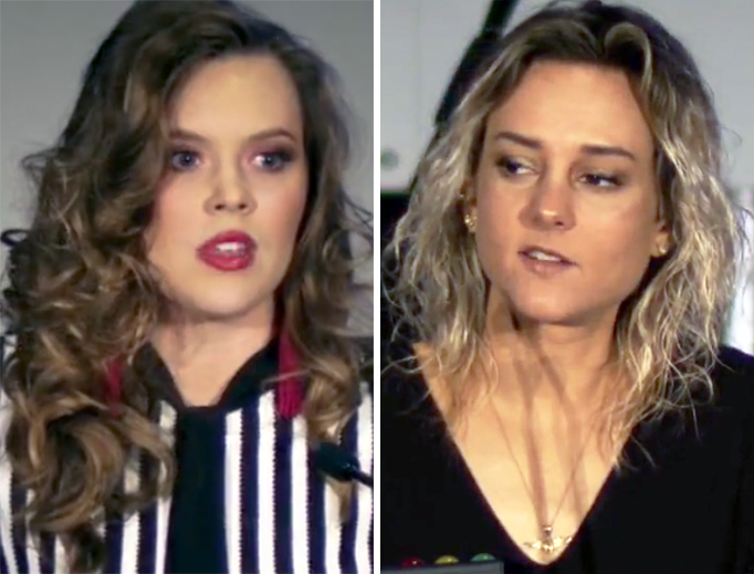 Angelica Park (L) and Charlotte Pence (R) address the March for Life Youth Rally in Washington, D.C., on Thursday.