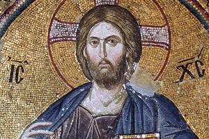 Pantocrator mosaic at the top of the southern cupula of the inner narthex of the Church of the Holy Saviour in Chora, in Istanbul.