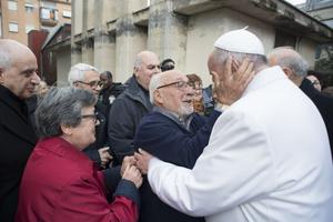 Pope Francis makes a surprise visit to the retirement home Bruno Buozzi on Jan. 15.





