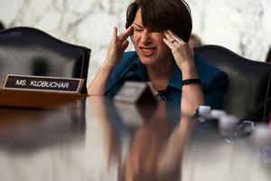 U.S. Sen. Amy Klobuchar, D-Minnesota, gestures as she questions Judge Neil Gorsuch during the third day of his Supreme Court confirmation hearing before the Senate Judiciary Committee in the Hart Senate Office Building on Capitol Hill March 22 in Washington. 