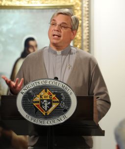 Father Brian Kolodiejchuk of the Missionaries of Charity Fathers, postulator for the cause of Blessed Teresa of Calcutta, discusses her legacy June 1 at the Knights of Columbus Museum in New Haven, Conn. He spoke in conjunction with an exhibit there in o bservance of the 100th anniversary of her birth on Aug. 26.