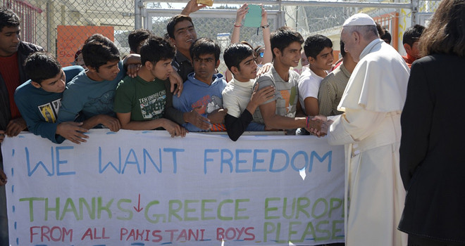 Pope Francis Greeting Refugees
