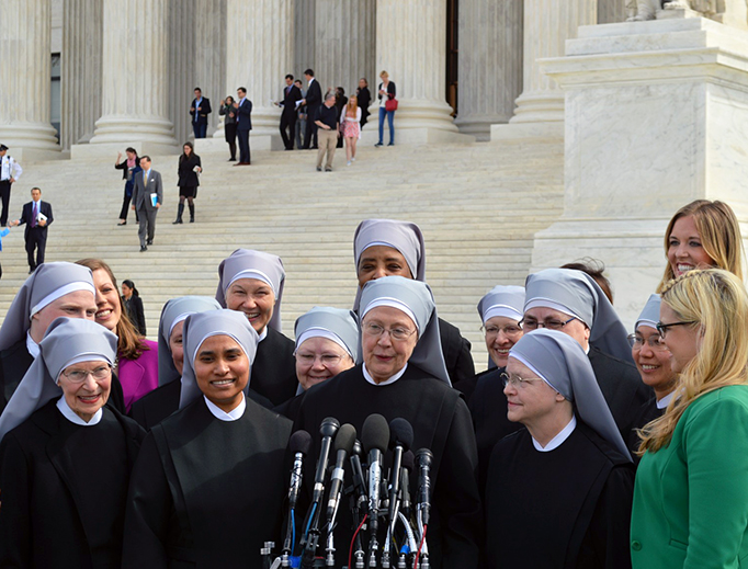 Little Sisters of the Poor gather outside the Supreme Court. 