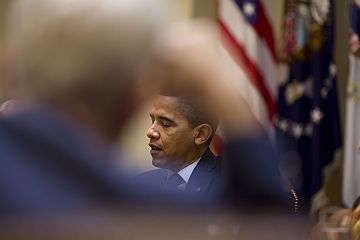 President Barack Obama holds a roundtable briefing with Catholic press in the Roosevelt Room July 2, 2009. (Official White House photo by Lawrence Jackson)