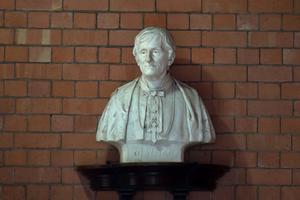 A bust of John Henry Newman is on display at the cloister of the Birmingham Oratory church. 