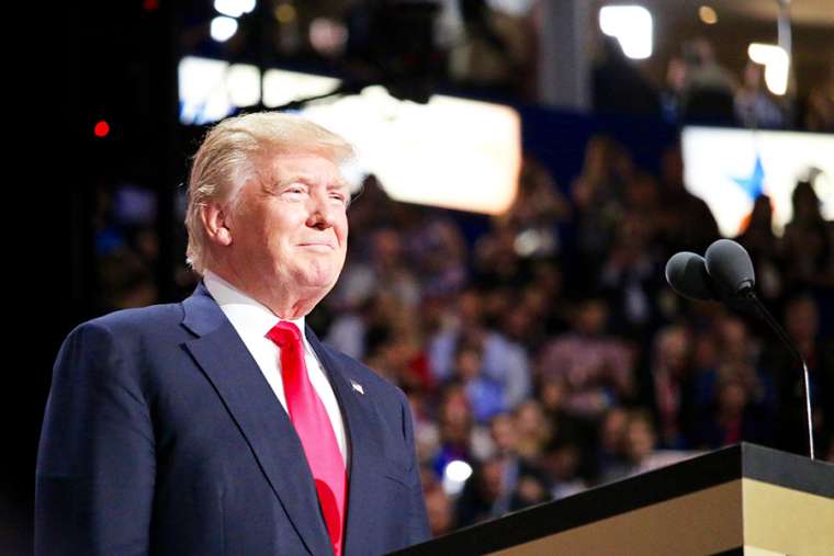 President Donald Trump appears at the Republican National Convention in Cleveland, Ohio, in July 2016. 