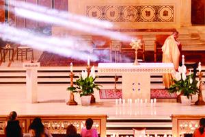 ‘Light for Love’ draws the faithful for quiet prayer before the Blessed Sacrament at St. James parish in Lakewood, Ohio. 