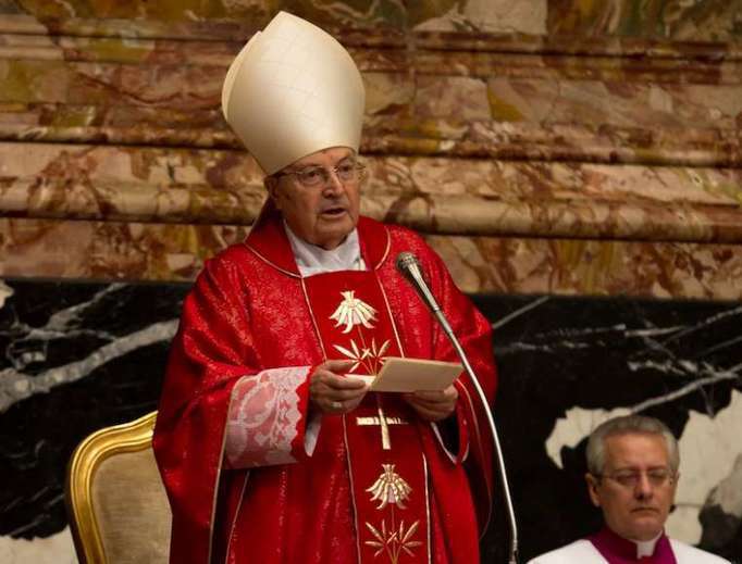 Cardinal Angelo Sodano speaks at the funeral Mass for Cardinal Bernard Law. 