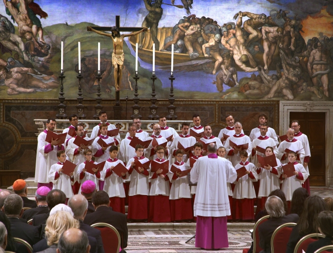 The Sistine Chapel Choir performs in its namesake church at the Vatican.
