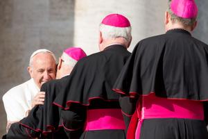 Pope Francis with cardinals and bishops at the general audience in St. Peter's Square Jan. 24.
