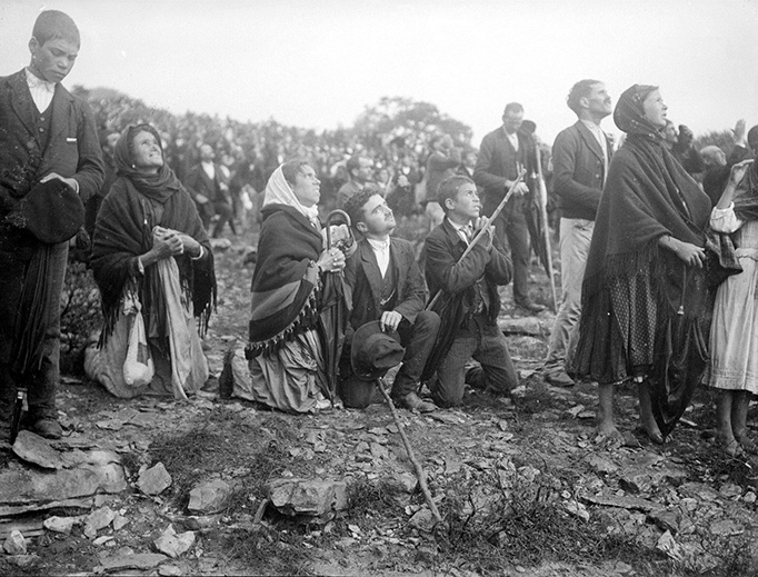 A crowd watches the ‘Miracle of the Sun’ during the apparition of Our Lady of Fatima on October 13, 1917.