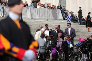 Pope Francis with the disabled in St. Peter's Square for the Jubilee Audience on March 12, 2016.