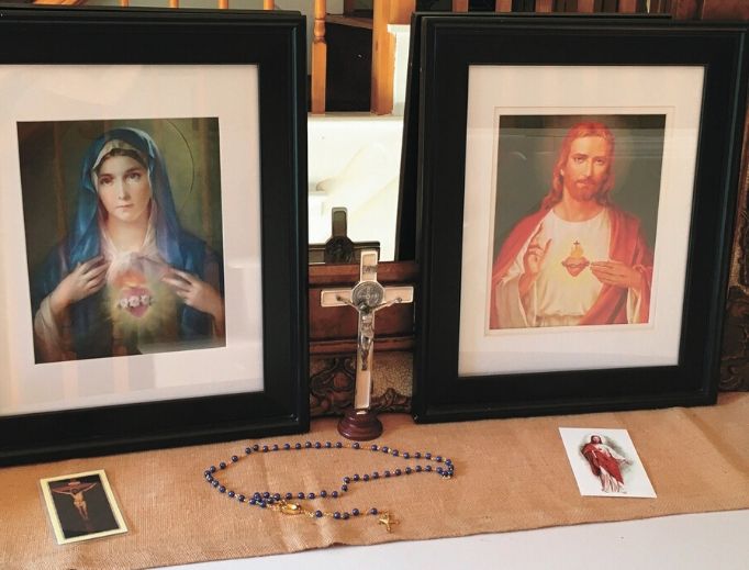 Families across the country decorate dedicated spaces in their homes to gather their domestic churches for prayer, including the Andersons in North Carolina (shown above). 