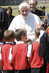 The Pope Benedict arrives in Les Combes, Italy, July 13 for his annual Alpine vacation.