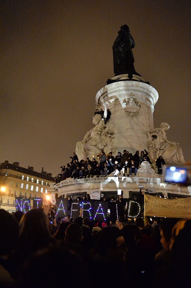 Tribute to victims killed during attack at satirical magazine Charlie Hebdo at Place de la Republique in Paris.
