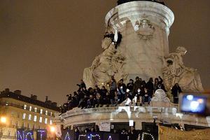 Tribute to victims killed during attack at satirical magazine Charlie Hebdo at Place de la Republique in Paris.