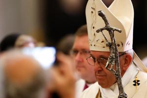 Pope Francis celebrates a Mass of thanksgiving at St. Mary Major Basilica in Rome Oct. 12 during the centenary celebration of the Pontifical Oriental Institute and the Congregation for Eastern Churches.

