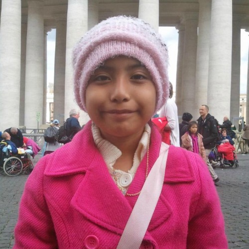 Jersey Vargas stands in St. Peter's Square March 26, 2014, the day she met there with Pope Francis during his weekly general audience. 
