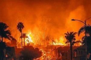 Lee family views of the flames; above, the fire rages near San Buenaventura Mission and, below, a before-and-after picture and another view of the flames.