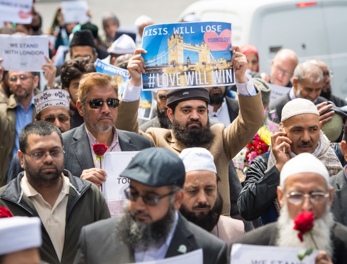 British imams and other religious leaders march to a vigil June 7 near the scene of the June 3 terrorist attack at London Bridge. 