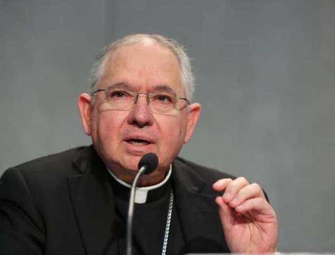 Archbishop José Gómez of Los Angeles speaks at a press briefing at the Vatican on October 22, 2015.