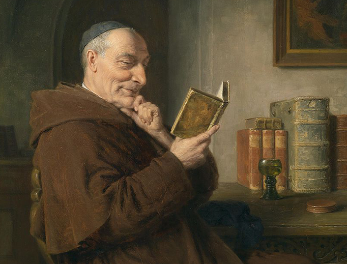 Eduard von Grützner (1846-1925), “Monk Reading With a Wine Glass”