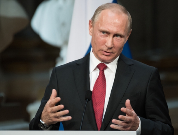Vladimir Putin during a press conference at the Palace of Versailles on May 26, 2017. 