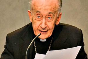 Cardinal Camillo Ruini, vicar general emeritus of the Diocese of Rome, speaks at the June 17 press conference on the Ratzinger Prize.



