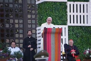 Pope Francis speaks to young people in Chile Jan. 17.