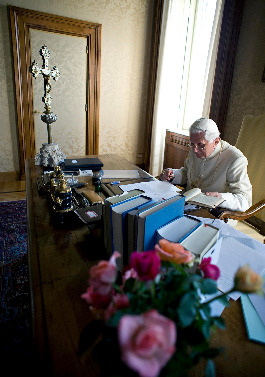 Pope Benedict at work at Castel Gandolfo.