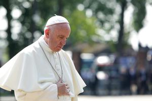 Pope Francis during his visit to the Nazi concentration camp, Auschwitz.