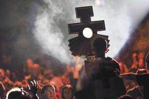 The Eucharist during a procession at Franciscan University of Steubenville. 