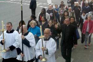 A Eucharistic procession makes its way through London marking the five-year anniversary of Cardinal John Henry Newman's beatification.