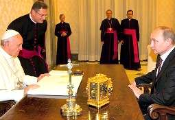 Pope Francis and Vladimir Putin inside the Vatican on Nov. 25.


