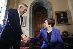GETTING TO KNOW YOU. Senate Majority Leader Harry Reid greets Solicitor General and Supreme Court nominee Elena Kagan at his office on Capitol Hill in Washington May 12. If confirmed by the Senate, Kagan would be the fourth woman to sit on the court and the first justice in 38 years to reach it without first serving as a judge. See would also become the third Jewish member of the court; the other six are Catholics. 