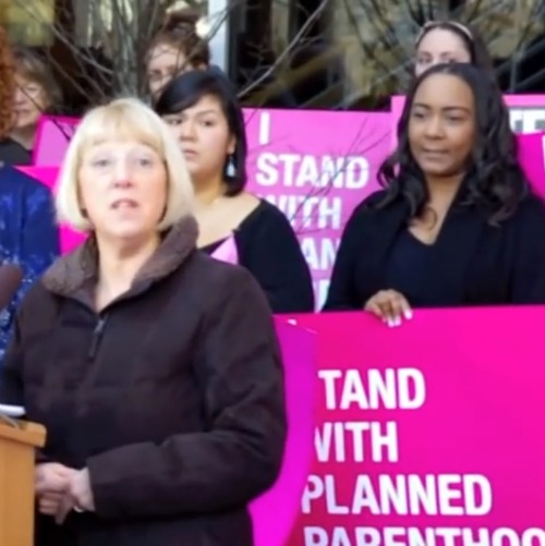 Sen. Patty Murray (l) speaks at a Planned Parenthood rally in Seattle in February 2012. Murray, D-Wash., is a co-sponsor of the proposed Protect Women's Health From Corporate Interference Act.