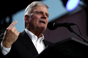 Franklin Graham speaks during Franklin Graham's 'Decision America' California tour at the Stanislaus County Fairgrounds in Turlock, California.