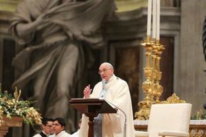 Pope Francis celebrates New Year's Day Mass in St. Peter's Basilica for the Solemnity of Mary, the Mother of God on Jan. 1, 2015.