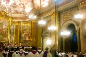 The ‘Rainbow Choir’ sings at the Basilica of Sts. John and Paul on the Caelian Hill April 4.