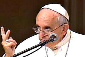 Pope Francis speaks to representatives of Paraguayan society in Asuncion on July 11.