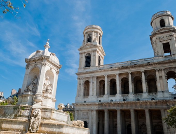 St. Sulpice Church and fountain in Paris survived a fire in March, 2019. 