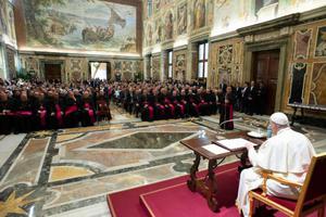 Pope Francis addresses seminarians from the northern Italian region of Lombardy Oct. 13. 