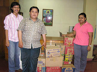 Collecting goods for Sumatran earthquake victims.