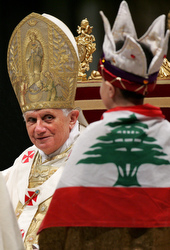 The Pope with a Lebanese child at a Jan. 1 Mass.